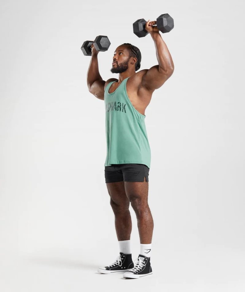 Men's Gymshark Power Stringer Tanks Green | CA AD05N6